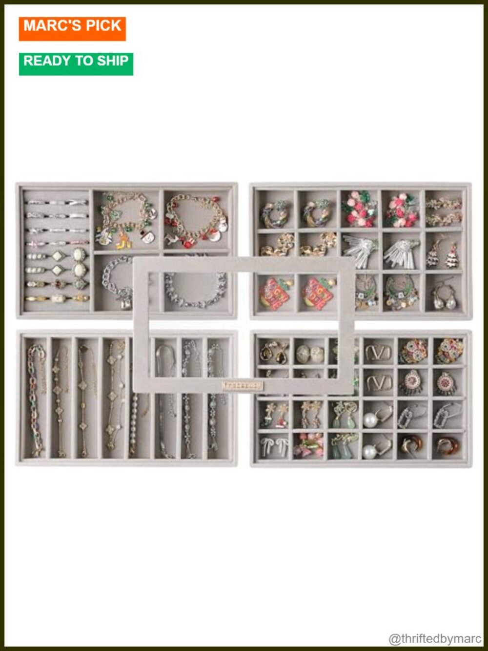 Stackable Velvet Jewelry Trays Set of 4 Organizer with Glass Lid